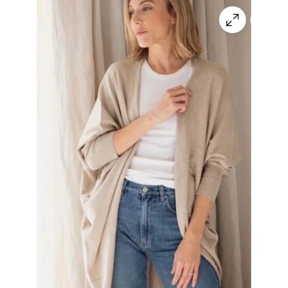 Mer Sea  Cardigan Womens Cream Chelsea Cotton Cashmere OS Kimono Quiet Luxury